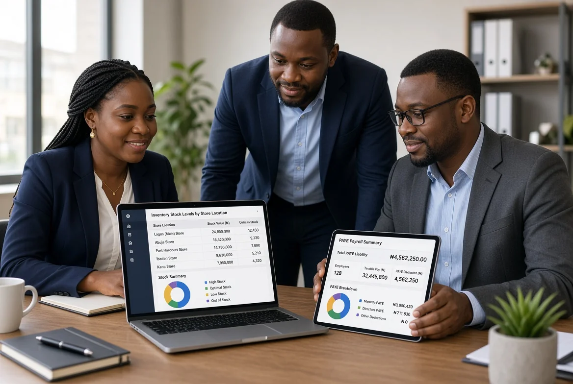 Meridian consultants reviewing a digital transformation plan with a client team in a modern office